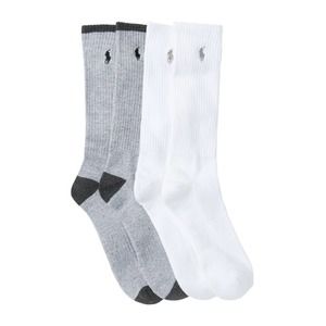 Polo Ralph Lauren Crew Soft Socks 4 Pairs Grey White Mens Sock 10-13 Shoe 6-12